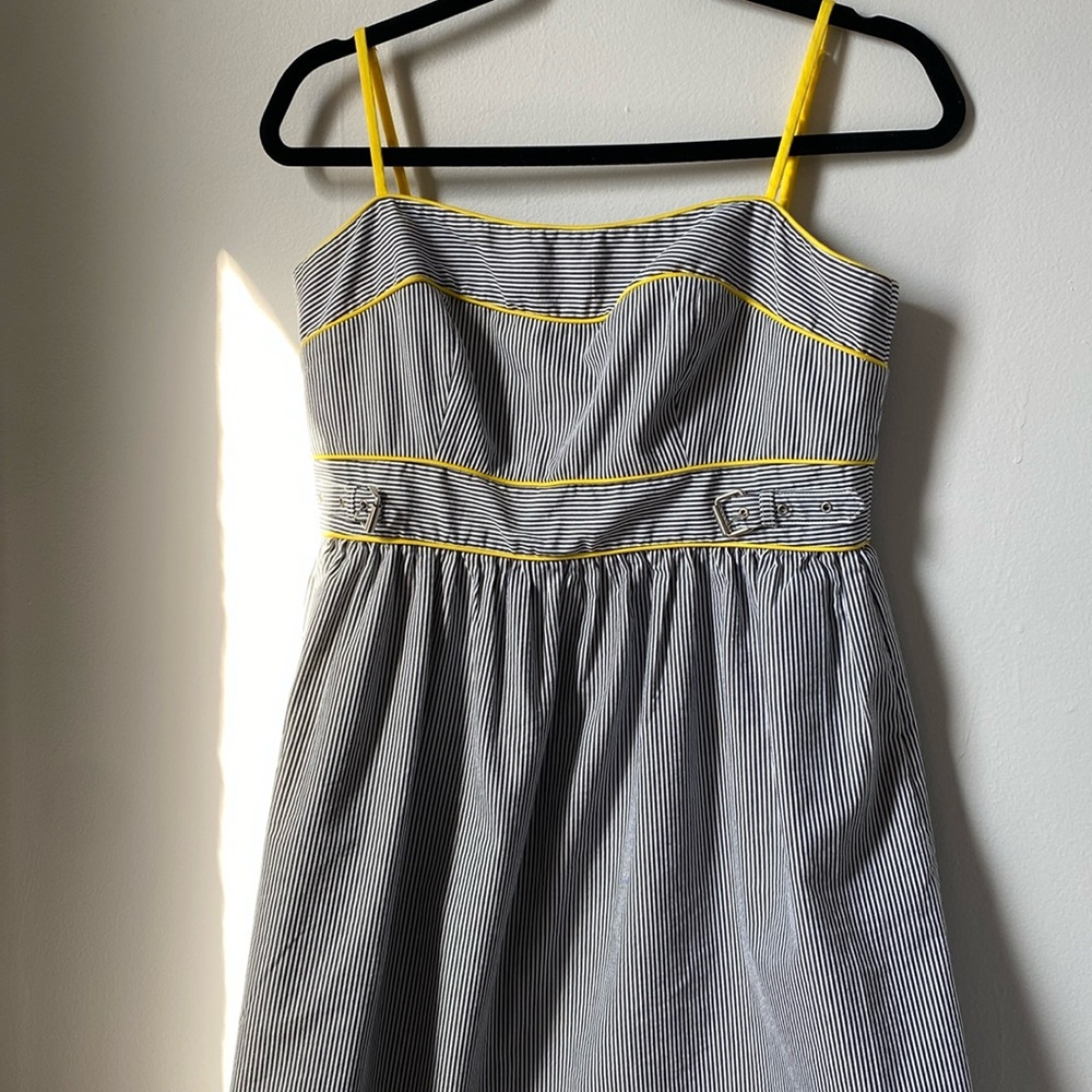 London Times women’s striped cotton blend dress with pockets, zipper back, 10
